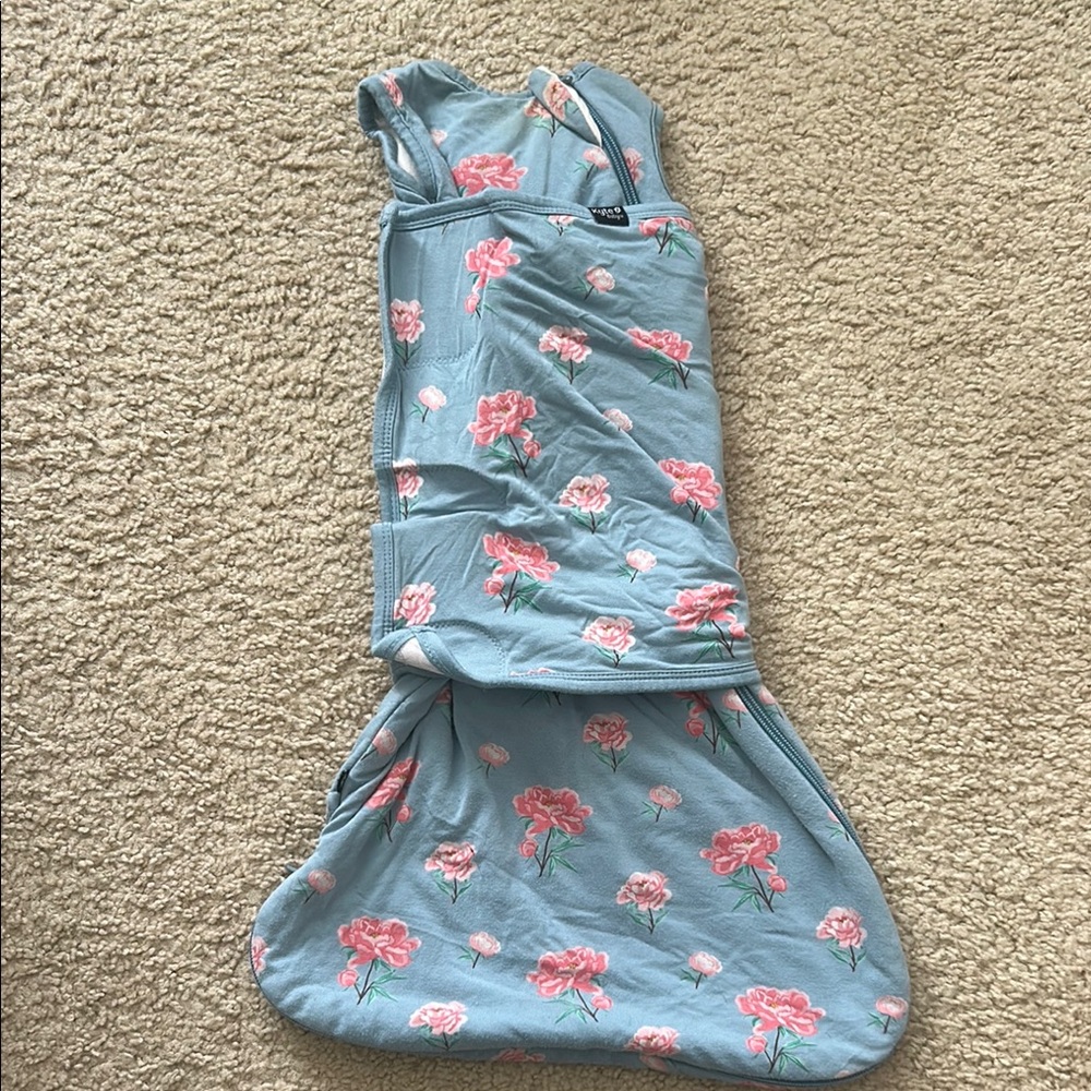 Blue Floral Baby Swaddle Wrap with Pink Roses